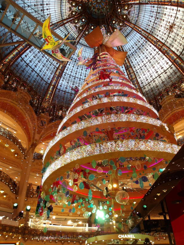 Christmas decorations at Galleries Lafayette department store in Paris.