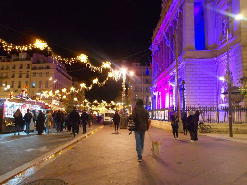Christmas decorations along Boulevard La Canabière in Marseille, France.
