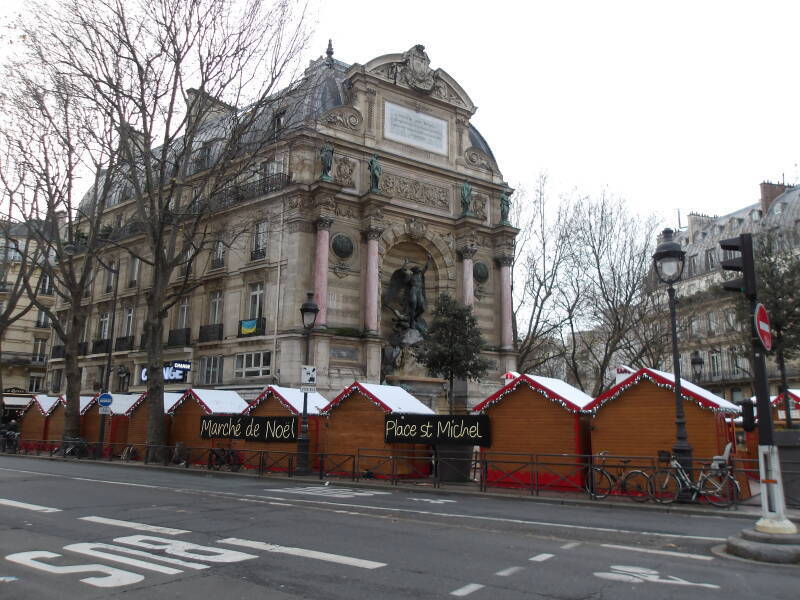 Christmas market in Place Saint-Michel in Paris.