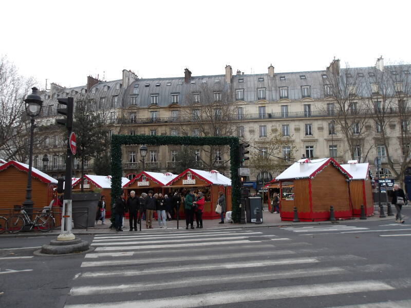 Christmas market in Place Saint-Michel in Paris.