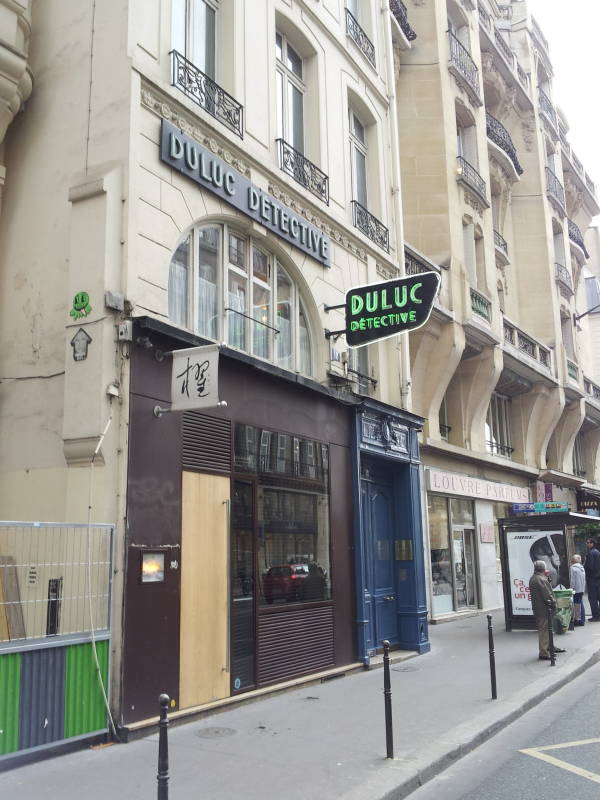 Sign at the Duluc Detective agency off Rue Rivoli in Paris.