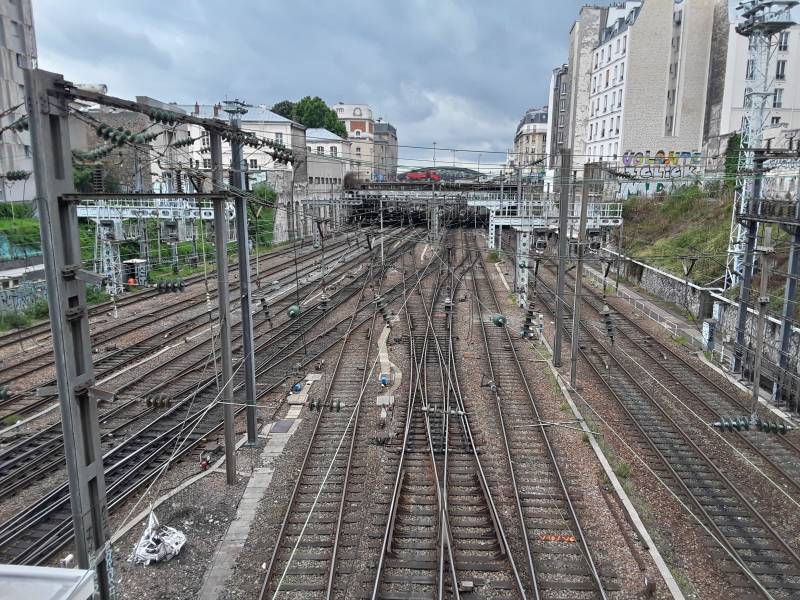 Electrical powered rail lines north of Gare de l'Est in Paris.