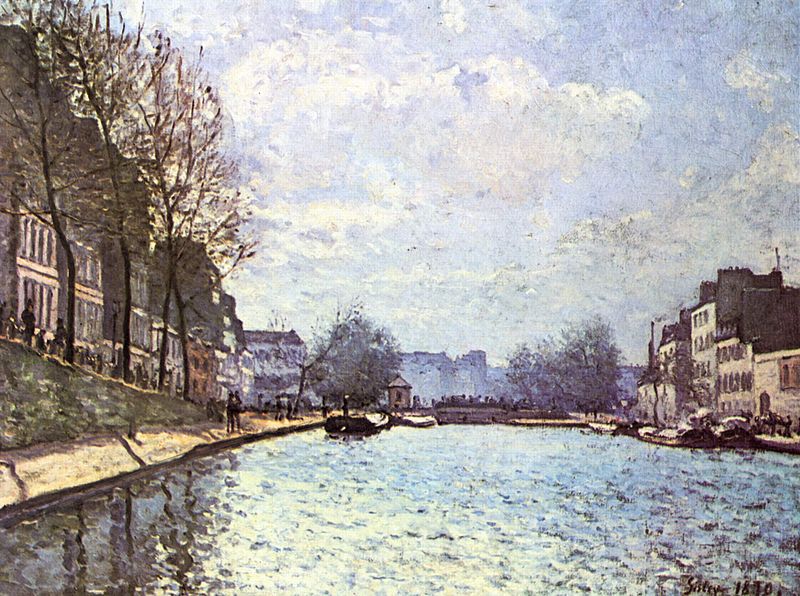 1870 painting of Canal Saint-Martin by Alfred Sisley (1839-1899), seen at Musée d'Orsay, from https://commons.wikimedia.org/wiki/File:Alfred_Sisley_001.jpg?uselang=fr