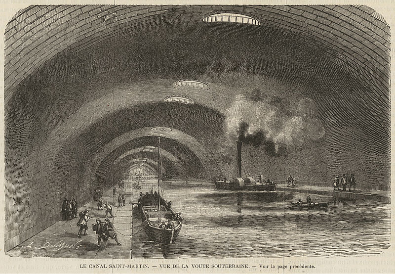1862 engraving of the underground section of Canal Saint-Martin, from https://en.wikipedia.org/wiki/File:Le_Canal_Saint-Martin_-_vue_de_la_vo%C3%BBte_souterraine.jpg
