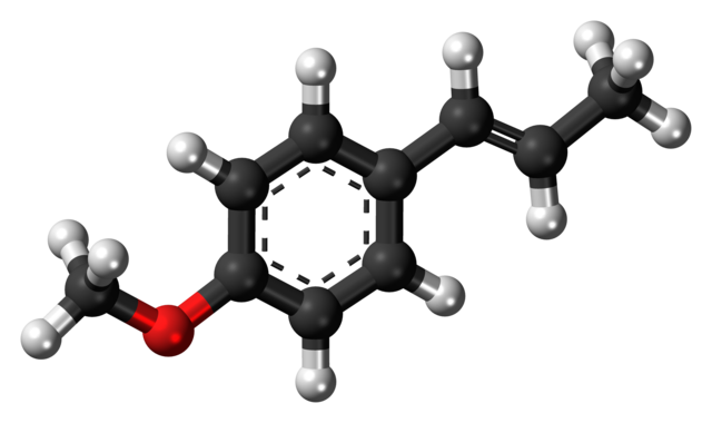 Anethole molecule from https://en.wikipedia.org/wiki/File:Anethole-3D-balls.png