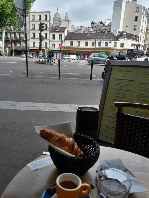 Breakfast at a café along Boulevard de Rochechouart