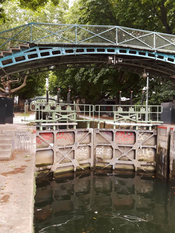 Locks of the Récollets along the Canal Saint-Martin in the 10th arrondissement in Paris.