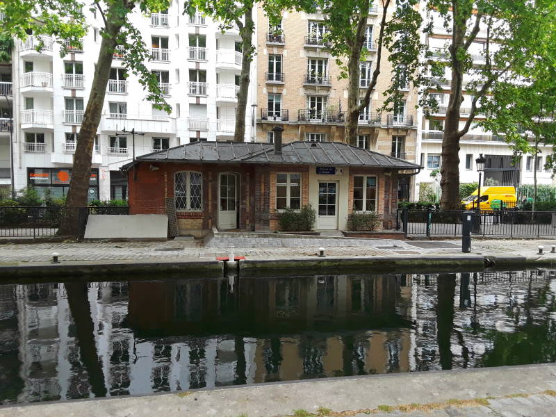Lock house at the Locks of the Temple along the Canal Saint-Martin in the 10th arrondissement in Paris.