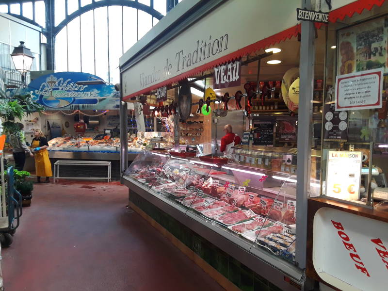 Butcher shop at Marché Saint-Quentin