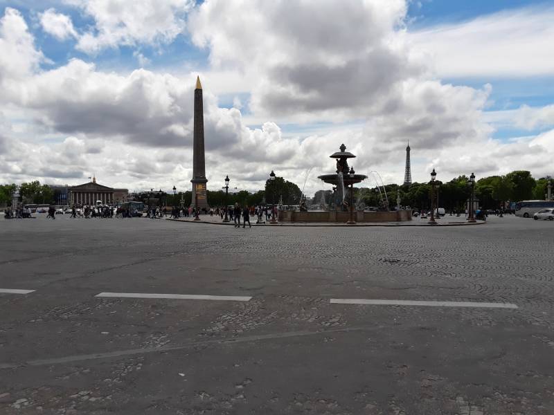 Crossing Place de la Concorde in Paris.