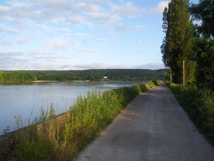 Small gravel road leading south along the Seine river to Le Mesnil-sous-Jumièges.