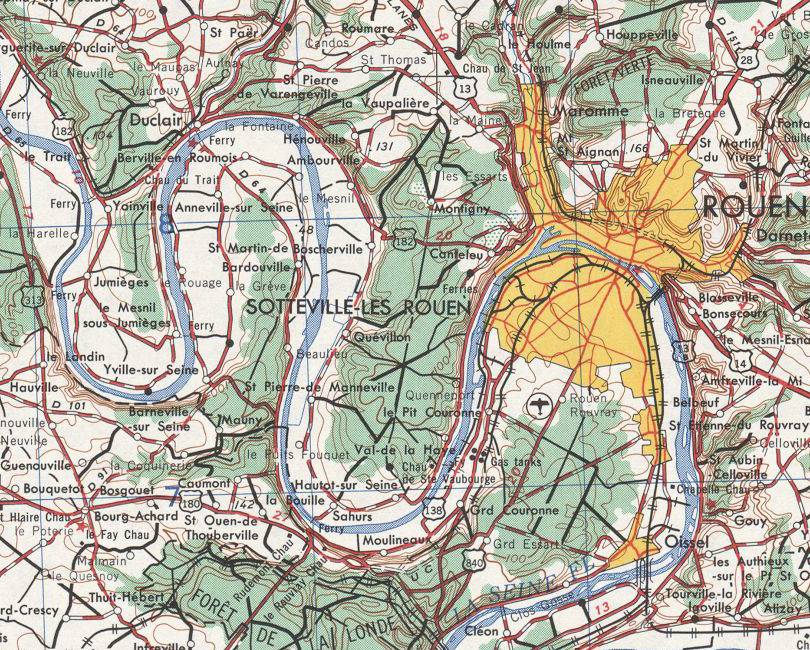Map of Normandy, map NM31-7 showing the Seine winding its way from Rouen to the sea.
