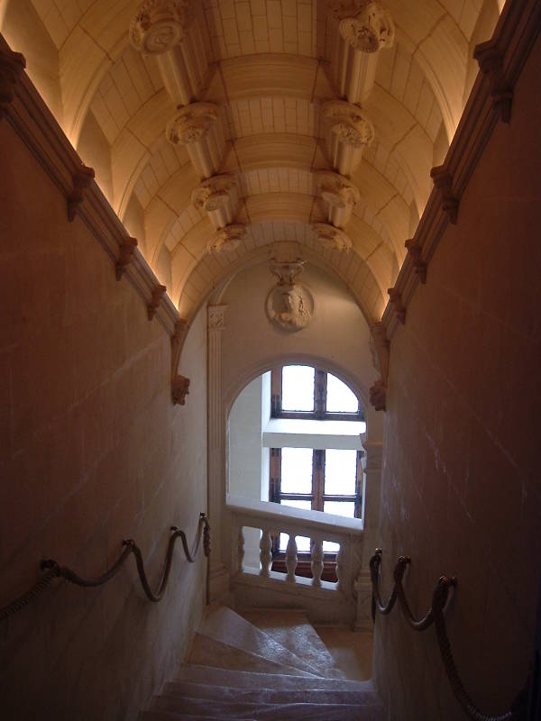 Curving staircase within Château Chenonceau.