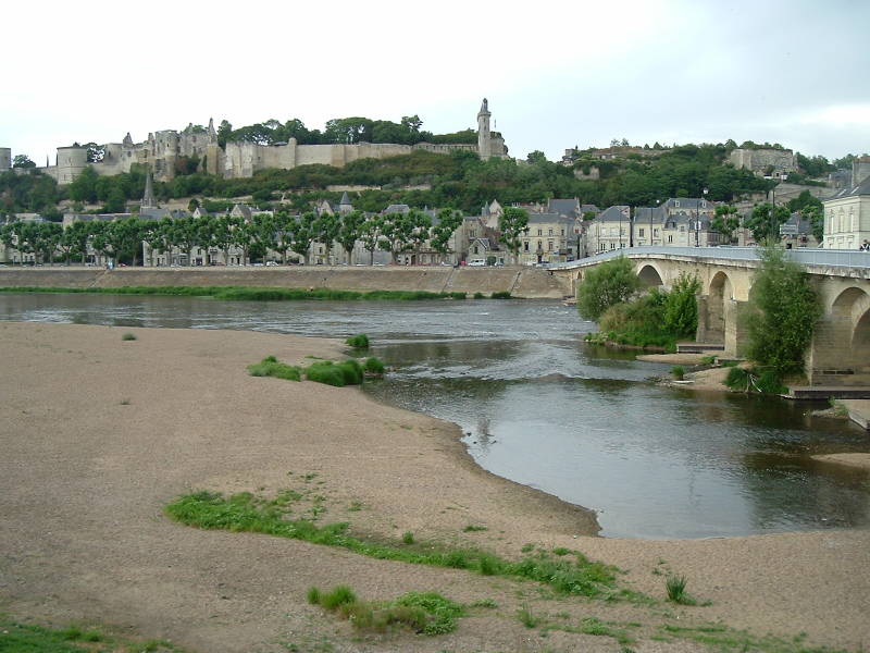 Chinon, where in 1429 Jeanne d'Arc (or Joan of Arc) greeted Charles, who was still officially just the Dauphin, and addressed him as King.