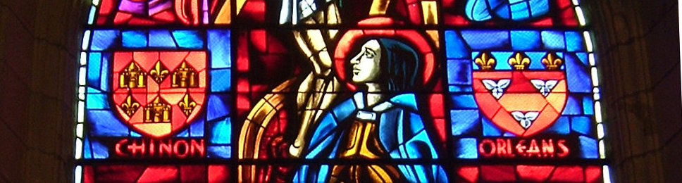 Stained glass window of Joan of Arc in Chinon, France.
