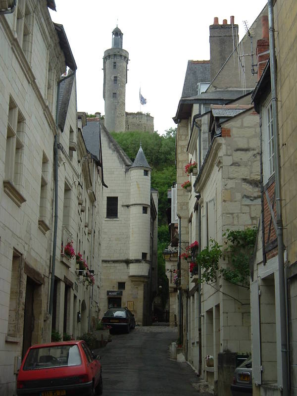 Narrow side streets in Chinon, France.