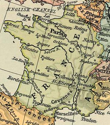 Map of France in 1911 showing the Loire river.