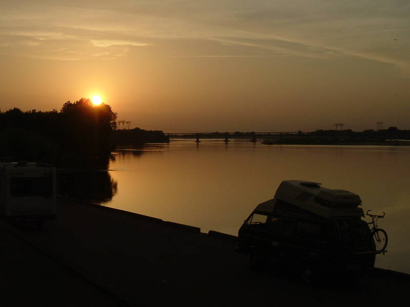 Sunset over the Loire river in Montsoreau.