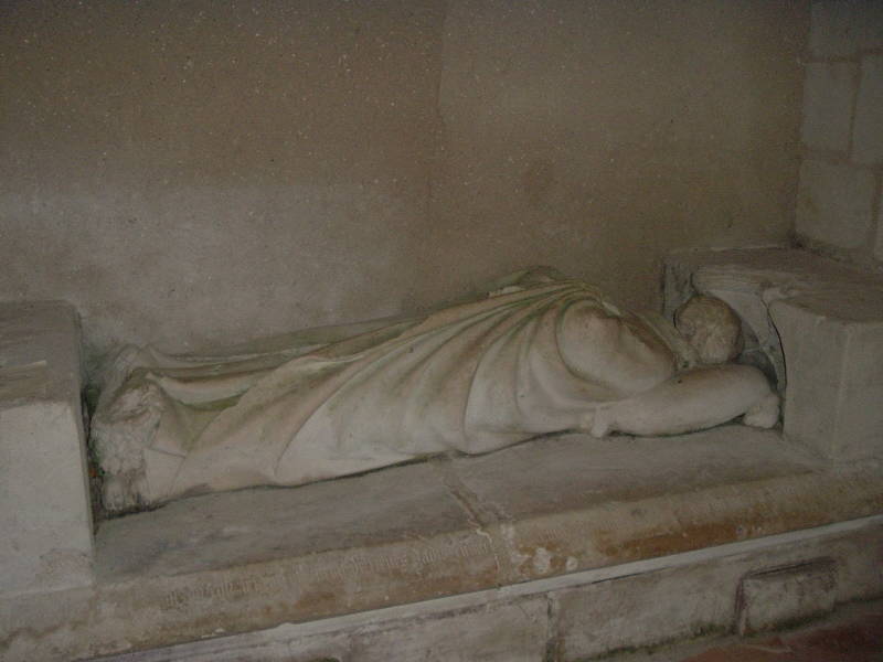 The tomb of a man said to have known Jeanne d'Arc in the Church of Saint Hilaire-des-Grottes in Saint-Hilaire-Saint-Florent