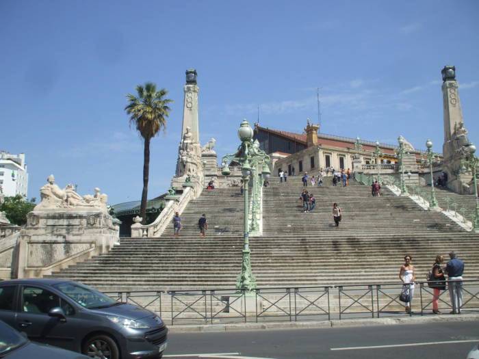 Grand staircase at Marseille's Gare Saint-Charles.
