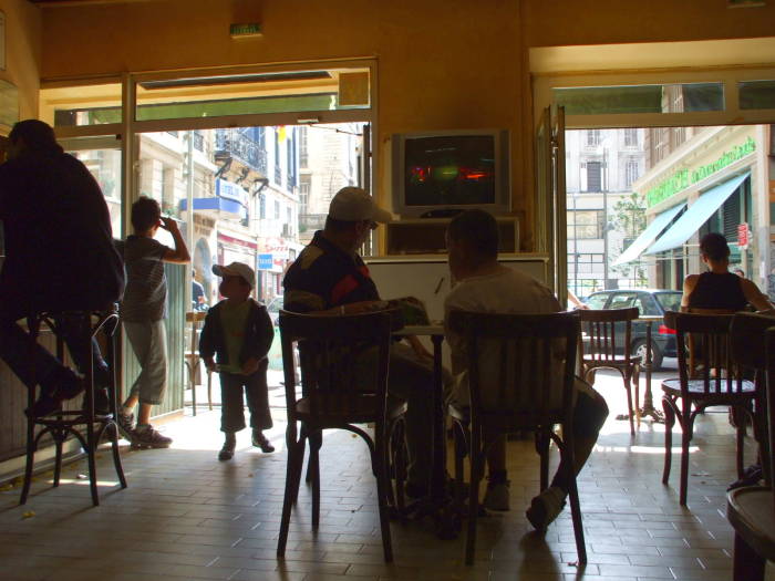 Sitting in a small café in central Marseille.