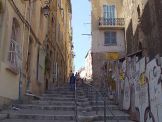 Narrow street in Panier district in Marseille