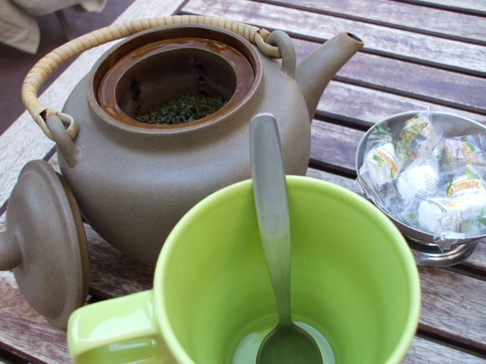 Tea pot and cup in the Panier district of Marseille.