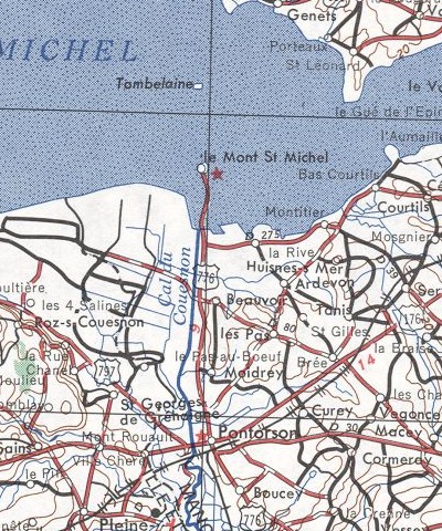 Map of northern Brittany coast near Mont Saint-Michel.