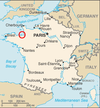 Map of France showing Saint Malo and Mont Saint-Michel in Brittany.