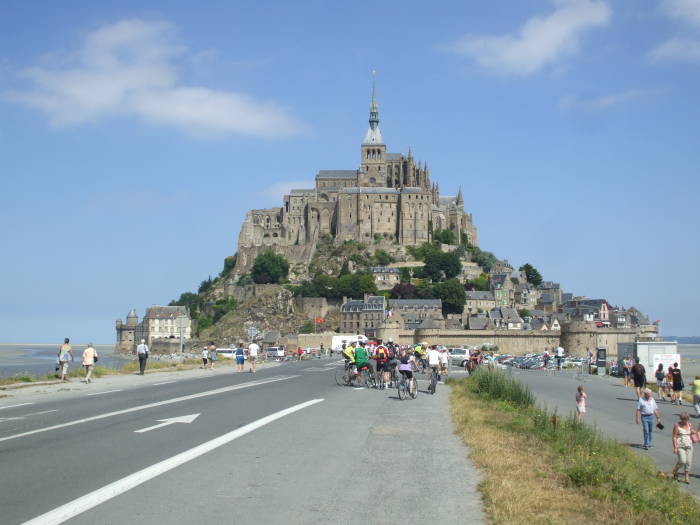 We view Mont Saint-Michel from the causeway.