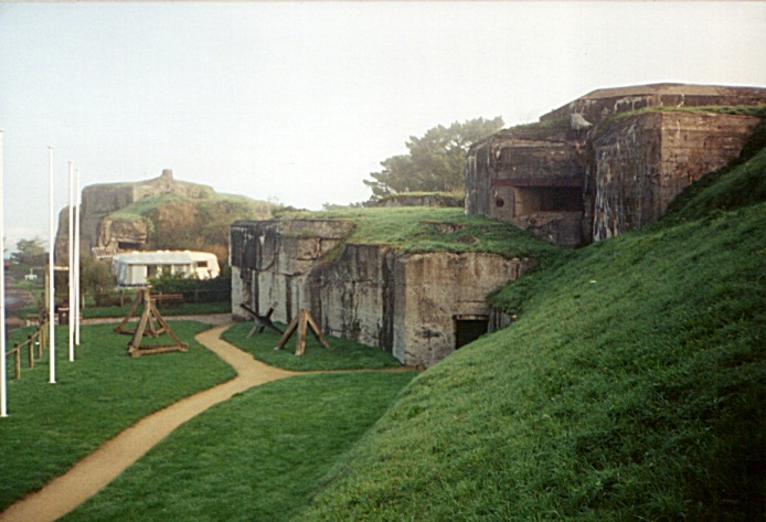 Nazi German gun bunkers overlook the Saint Malo harbor in Brittany.