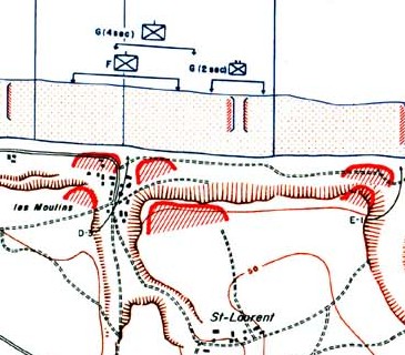 Detailed map of D-Day landings on Omaha Beach at Saint-Laurent-sur-Mer.