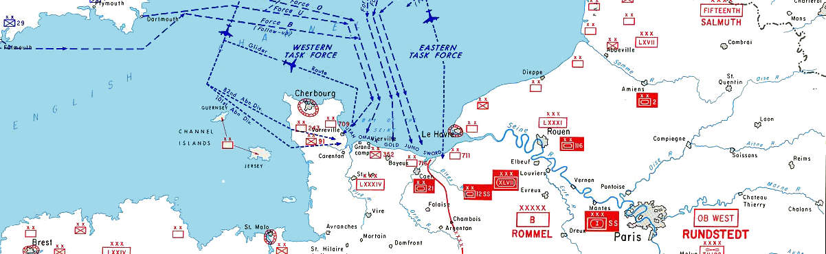 Map of the D-Day Normandy landing beaches.