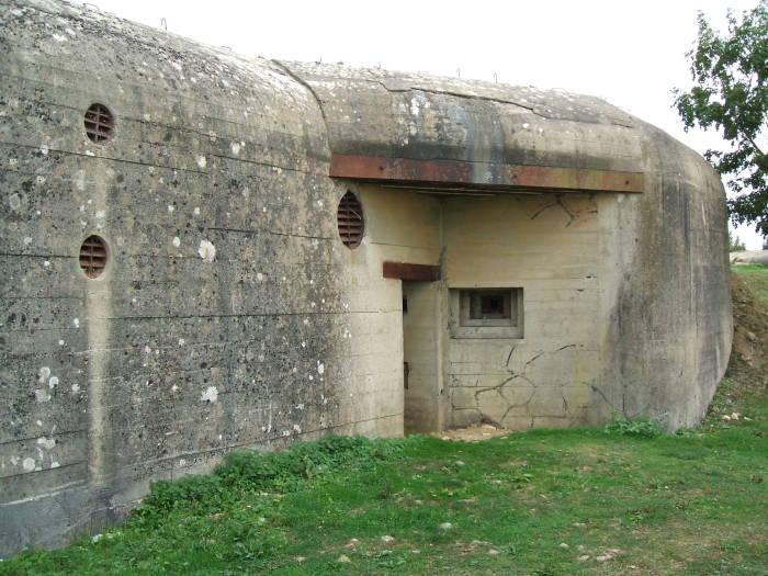 Exterior entrance to German artillery bunker, Azeville Battery, in Normandy.