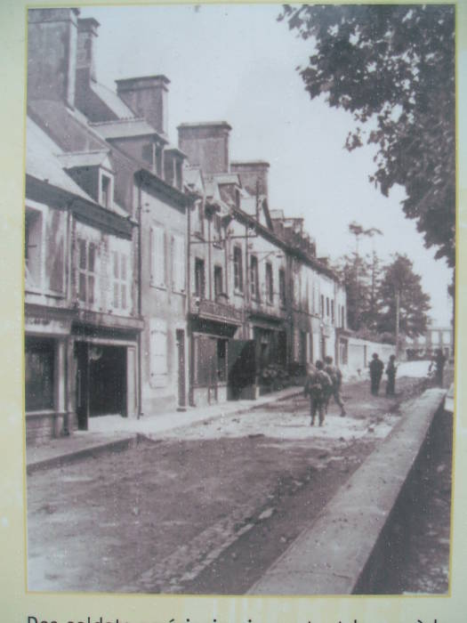 View along the central square of Sainte-Mere-Eglise in 1944.