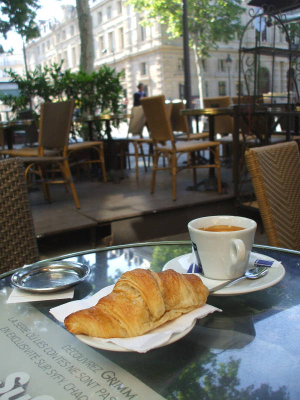 Breakfast along Rue Rivoli in the Marais district in Paris.