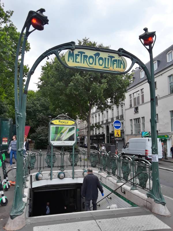 Paris Métro entrance at Pigalle station.