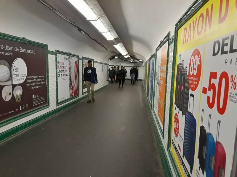 Paris Métro station tunnel.