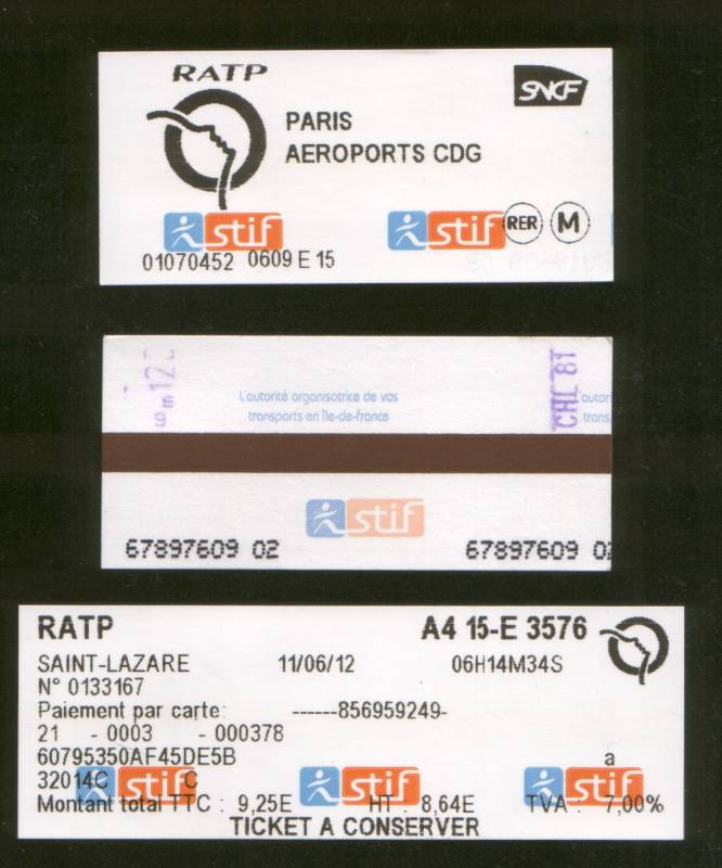 Paris RER tickets.