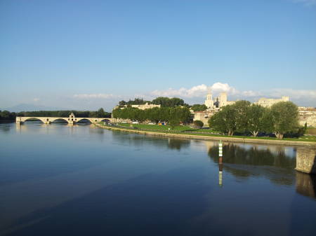 Avignon, beside the Rhône rive with medieval city walls and the Palais des Papes.