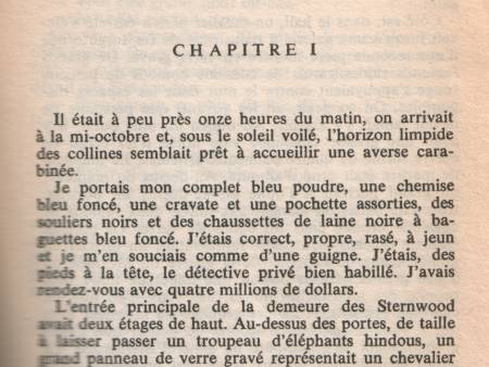 Opening page of 'The Big Sleep' in French.