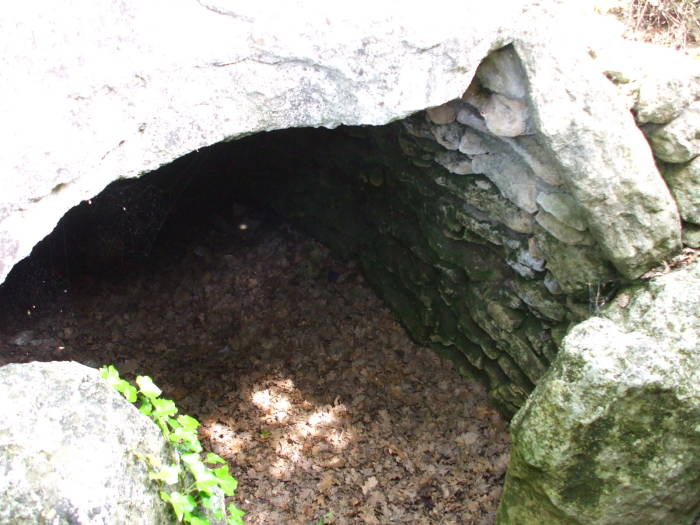 Entryway to the Dolmen de la Pitchoune, megalithic dolmen structure near the village of Ménerbes, in Provence.