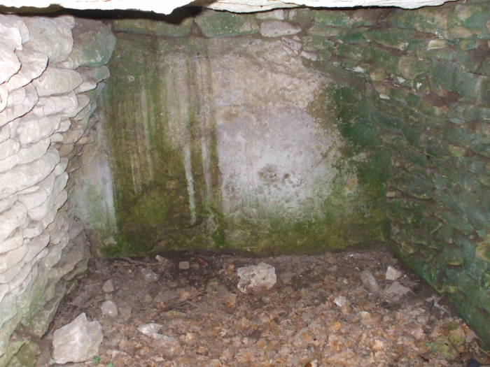 Interior of the Dolmen de la Pitchoune, megalithic dolmen structure near the village of Ménerbes, in Provence.