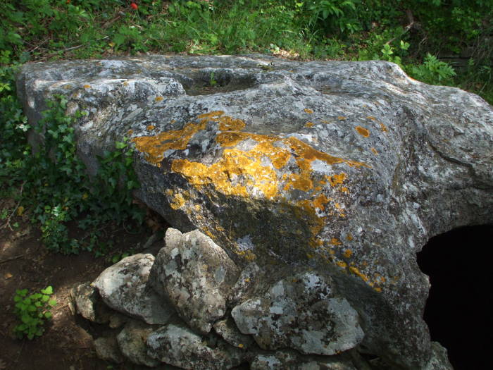 Roof slab of the Dolmen de la Pitchoune, megalithic dolmen structure near the village of Ménerbes, in Provence.