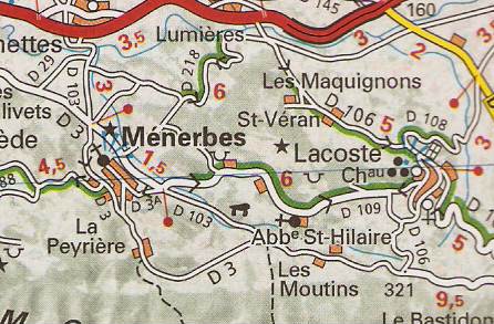 Map of Ménerbes and the surrounding Provence countryside.