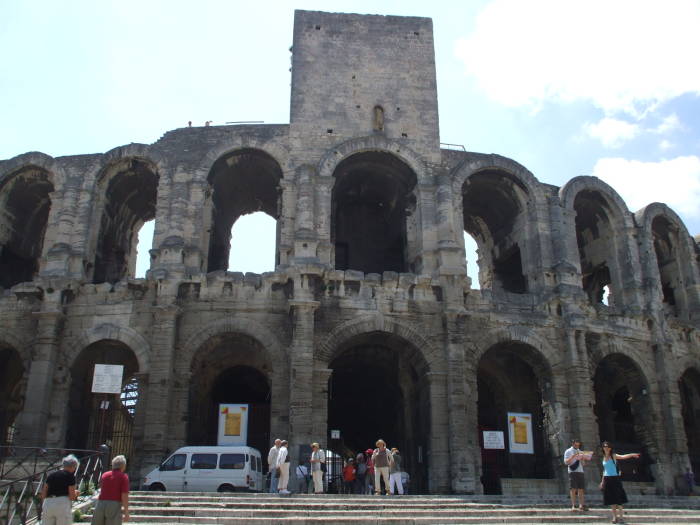 The exterior of the amphitheatre in Arles.
