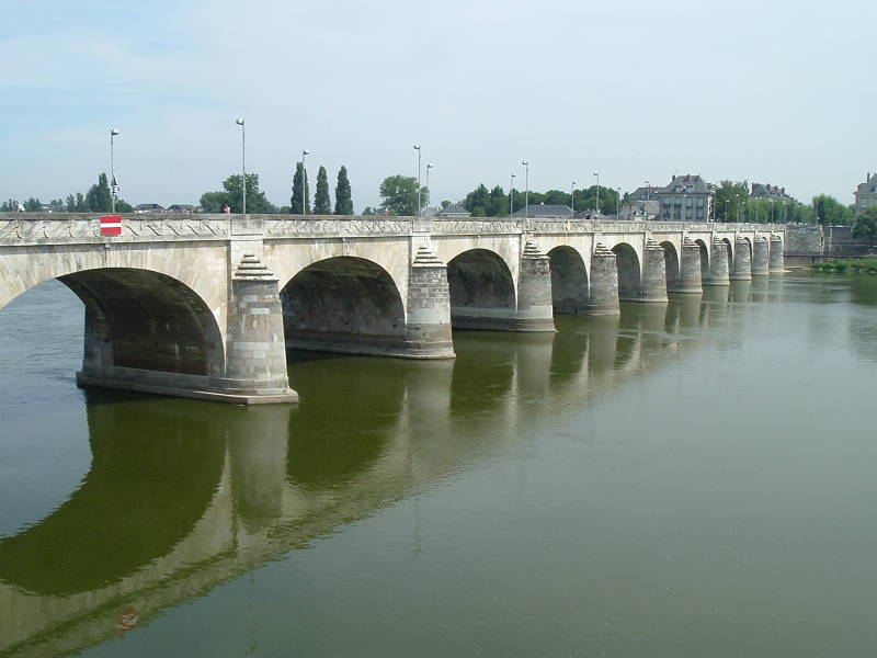 The Cessart Bridge across the Loire River in Saumur, France.