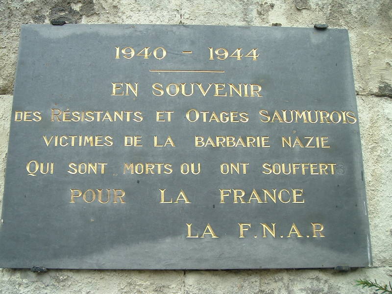 Sign commemorating Saumur's victims of Nazi barbarism.