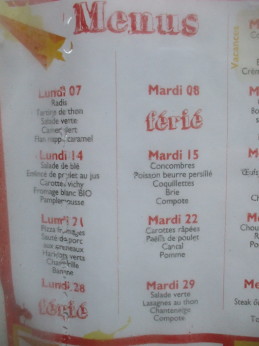 Elementary school menu in Nevers.