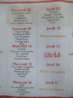 Elementary school menu in Nevers.